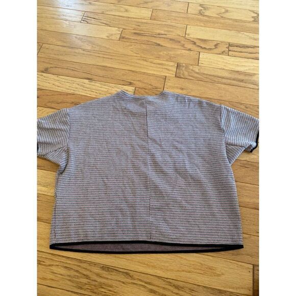 Zara Basic women's red/black plaid crew neck short sleeve cropped shirt size Med - Picture 6 of 8